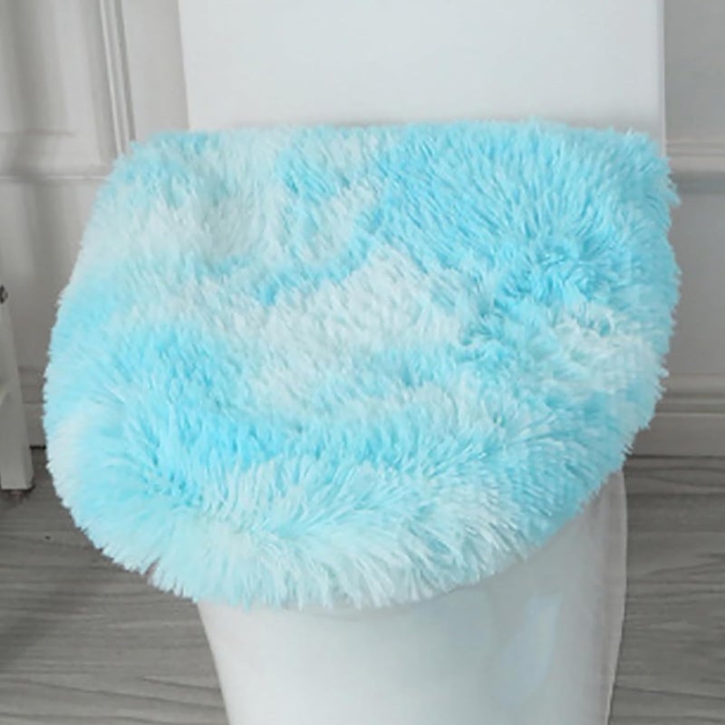 Insun Soft Fluffy Toilet Seat Cover, Washable Absorbent Lid Cover, Adjustable Non Slip Backing for Most Bathroom Toilet Lids Tie-Dyed Light Blue 17.7" x 19.7" - Image 1